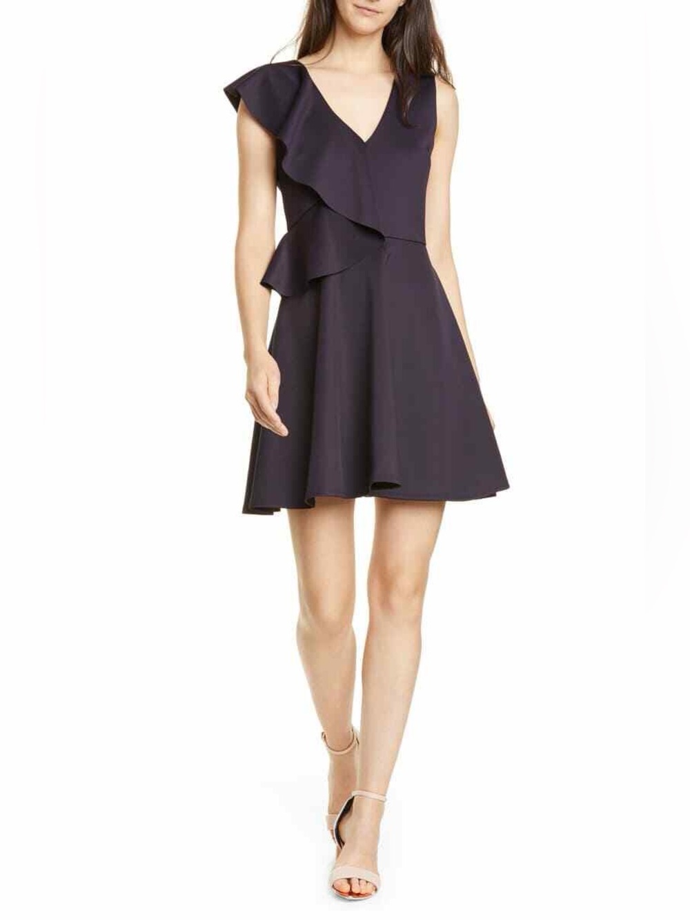 Ted Baker Navy Ruffle V-Neck Mini Dress